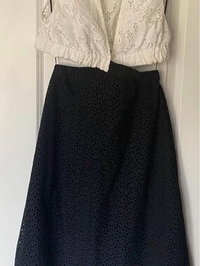 Thakoon Black and White Eyelet Lace A-Line Midi Dress